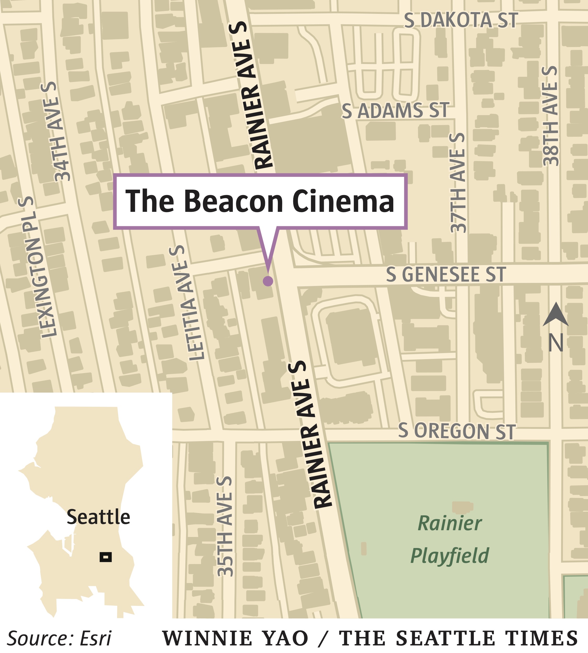 A locator map of The Beacon’s tiny Seattle theater